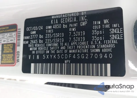 2025 Kia Sportage Sx-Prestige z USA, uszkodzony, nr VIN 5XYK5CDF4SG270940